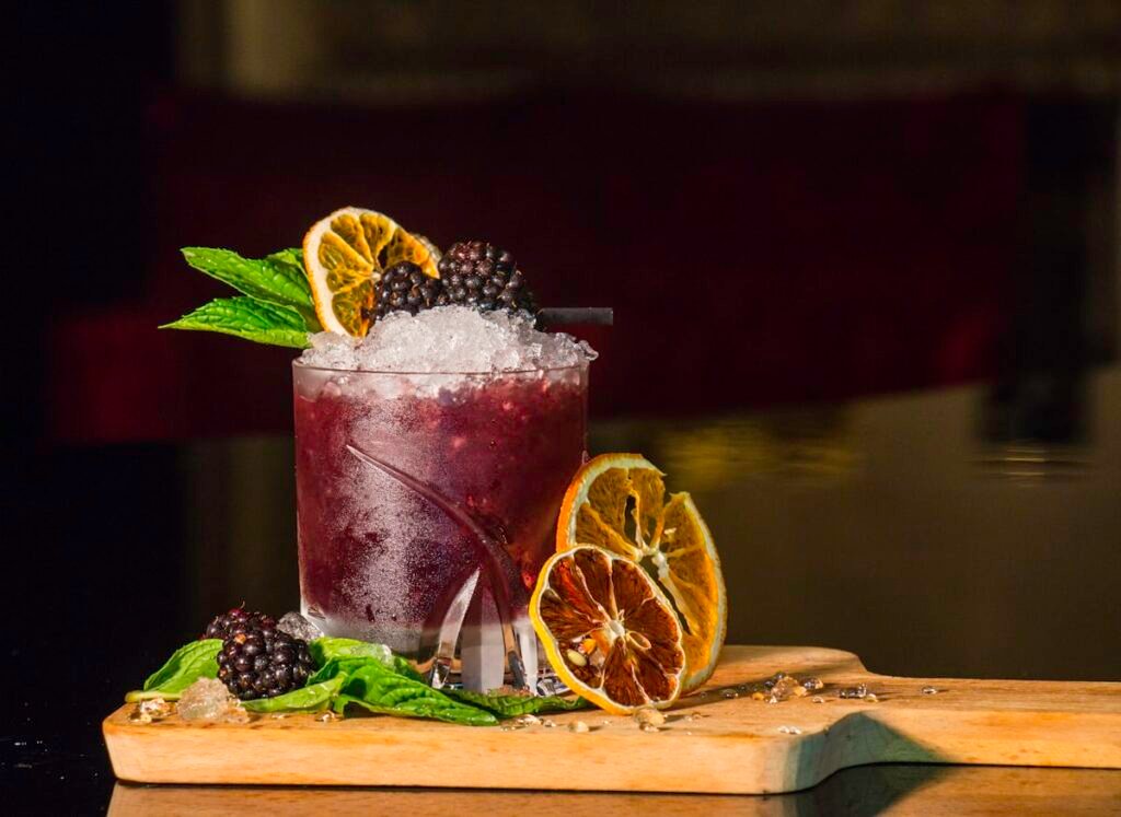 Blue lagoon mocktail in a tall glass